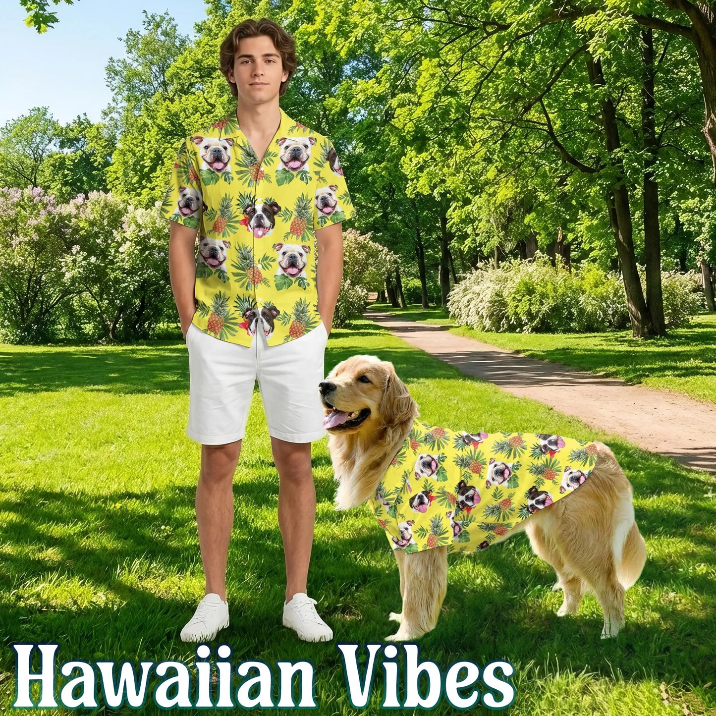 English Bulldog  Summer Beach Outfit Matching Dog Owner Hawaiian Shirts, Pet Aloha Shirt - Azhawaiian