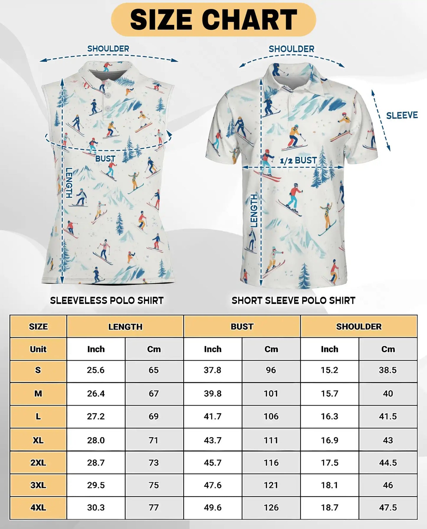 Ski Print Sleeveless Polo Shirt for Women, Winter Sports Adventure Style | Azhawaiian