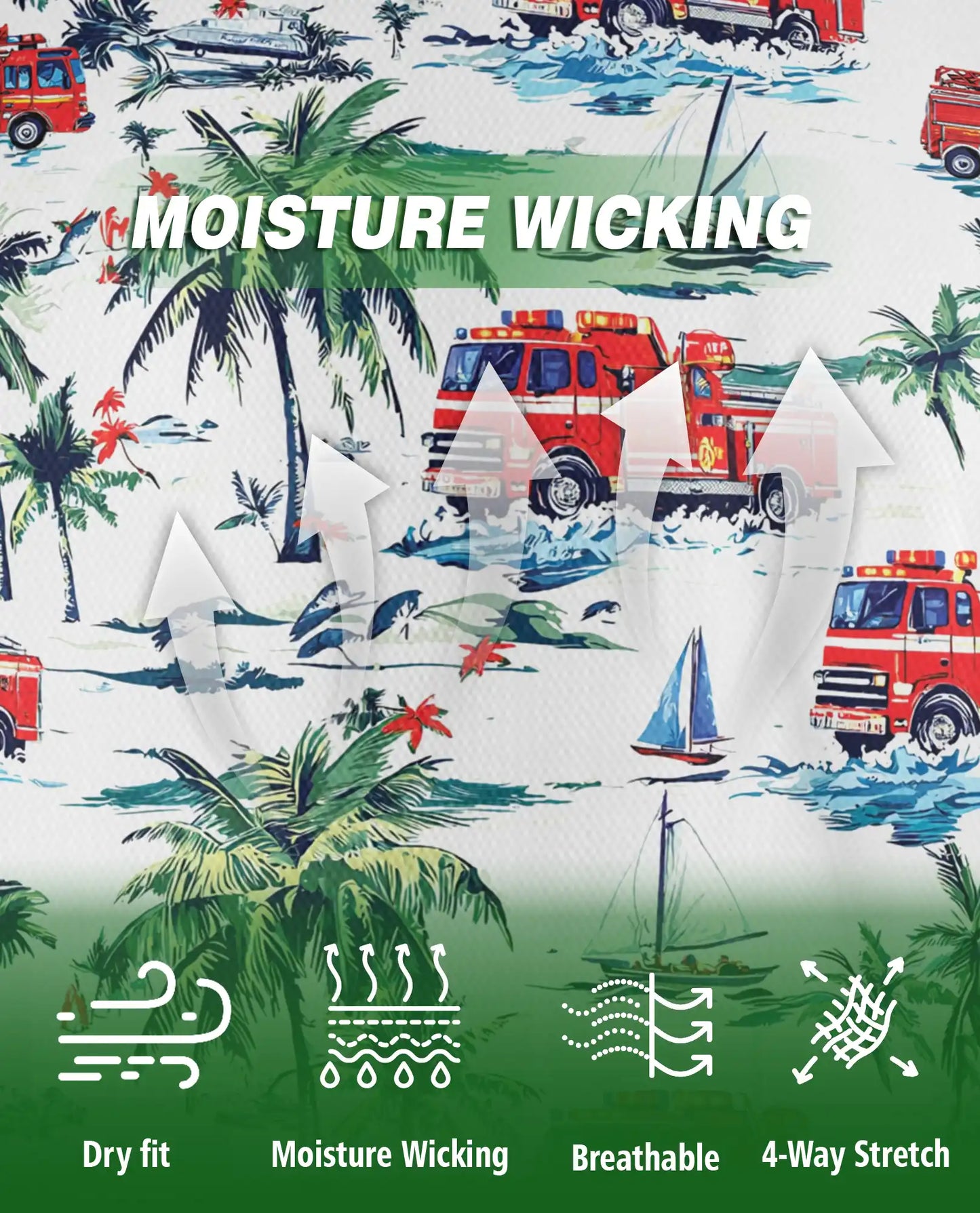 Fire Truck Beach Pattern Polo Shirt | Azhawaiian