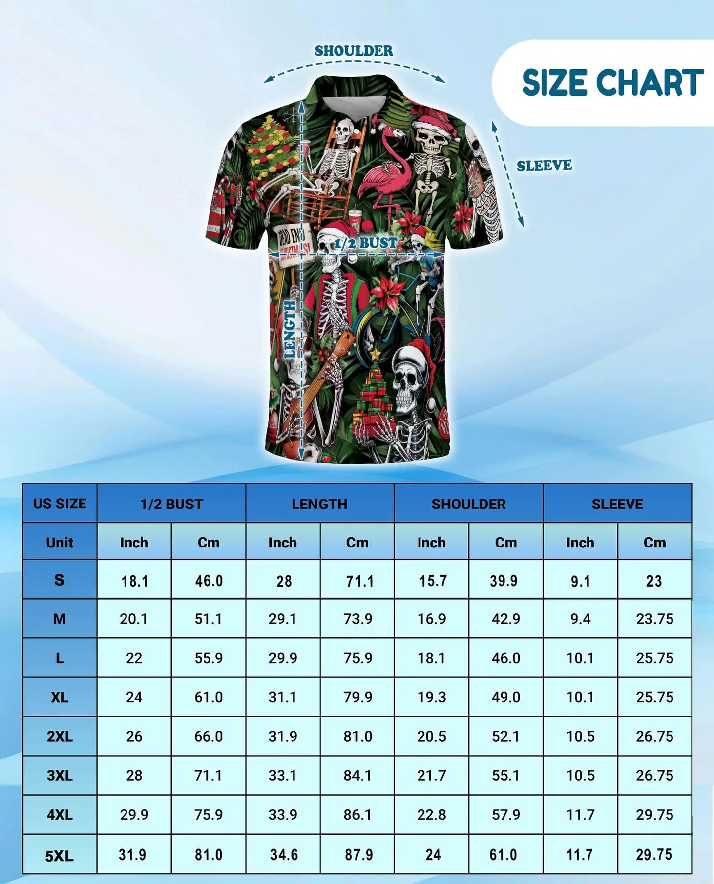 Funny Skeleton Christmas 3D Polo Shirt for Men, Tropical Holiday Gothic Style | Azhawaiian