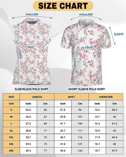 Cherry Blossom Sleeveless Polo Shirt for Women, Elegant Floral Spring Style | Azhawaiian