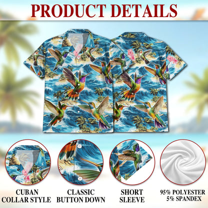 Tropical Hummingbird Hawaiian Shirt for Men, Button Down Aloha Shirt - Azhawaiian