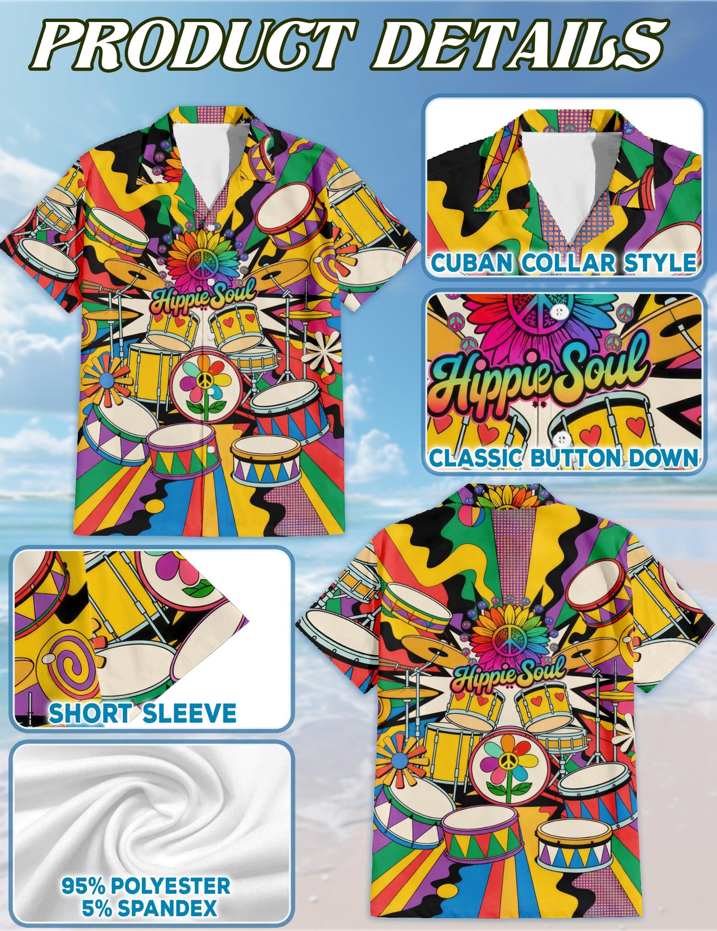 Peace Love Drums Hawaiian Shirt for Men, Button Down Aloha Shirt - Azhawaiian