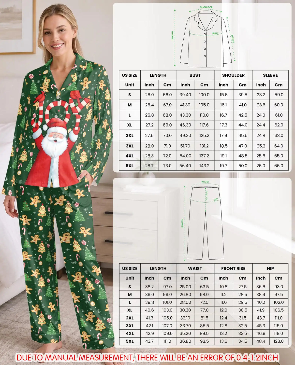 Santa Joy Christmas Pajama Set for Women – Candy Cane & Gingerbread Print