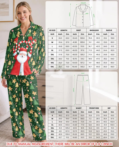 Santa Joy Christmas Pajama Set for Women – Candy Cane & Gingerbread Print