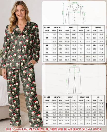 Gothic Christmas Skull Pajama Set for Women – Holly Berry Print