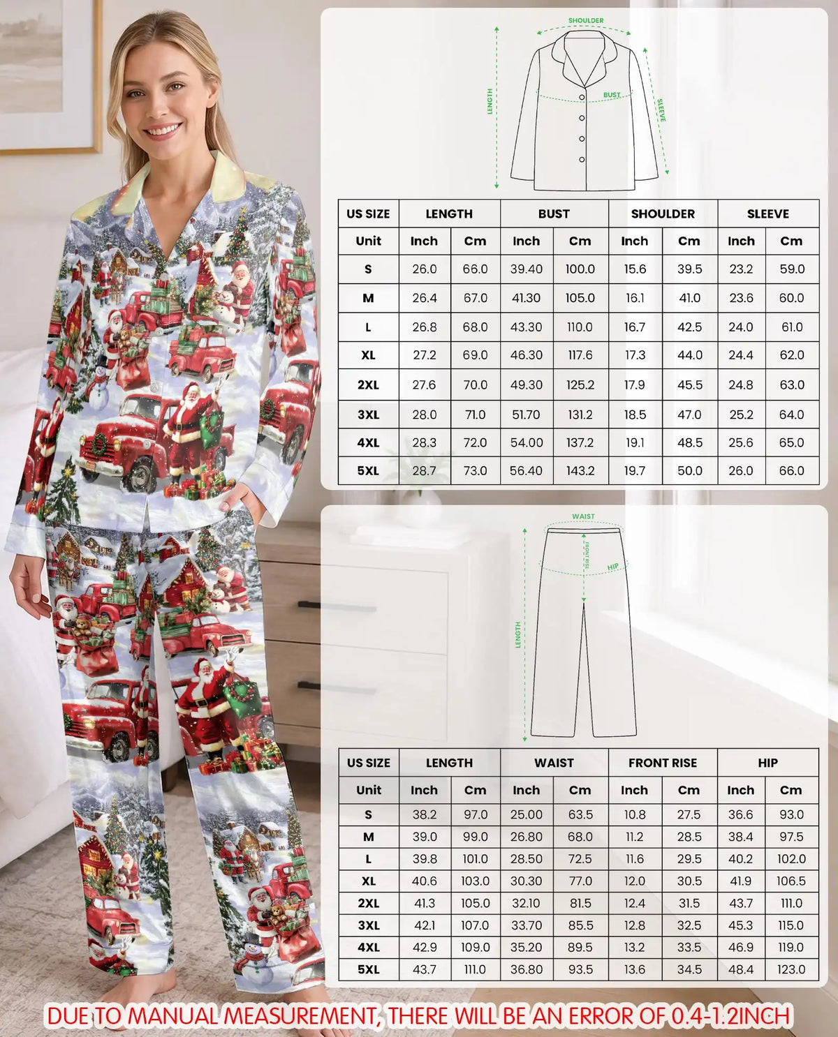 Vintage Red Truck Christmas Pajama Set for Women – Santa Print