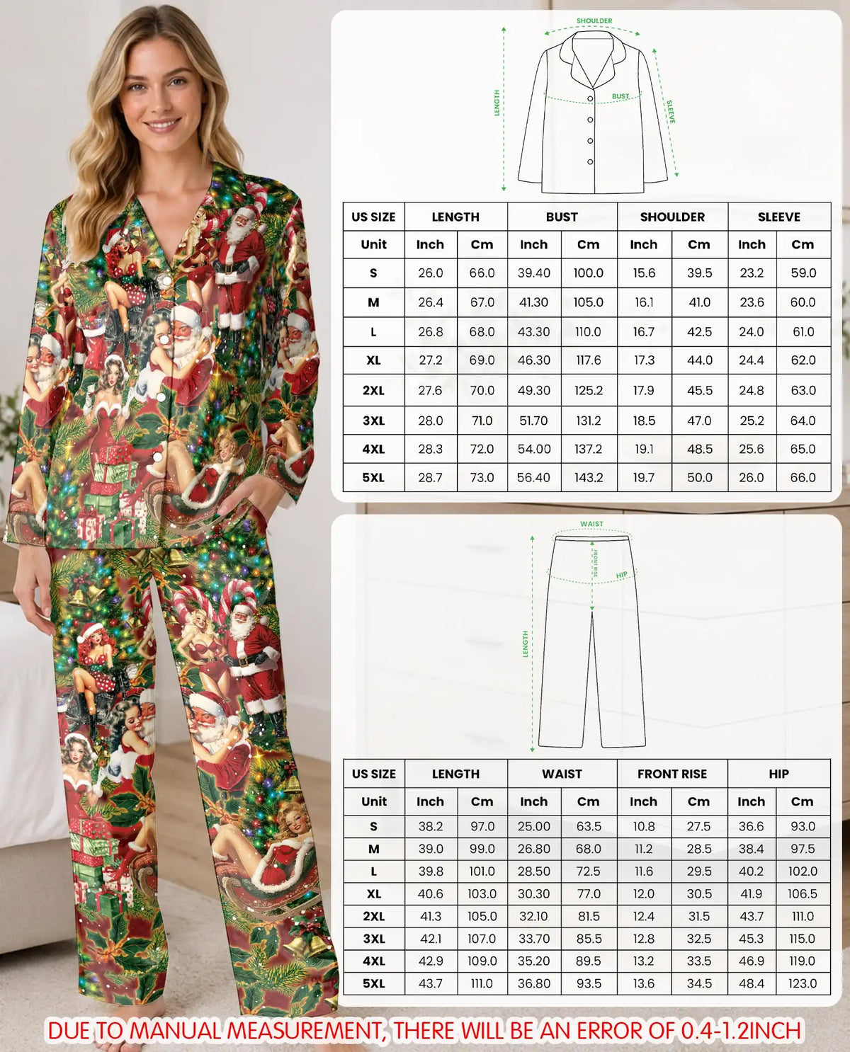 Vintage Pin-Up Santa Christmas Pajama Set for Women – Retro Holiday Print