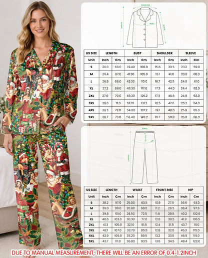 Vintage Pin-Up Santa Christmas Pajama Set for Women – Retro Holiday Print