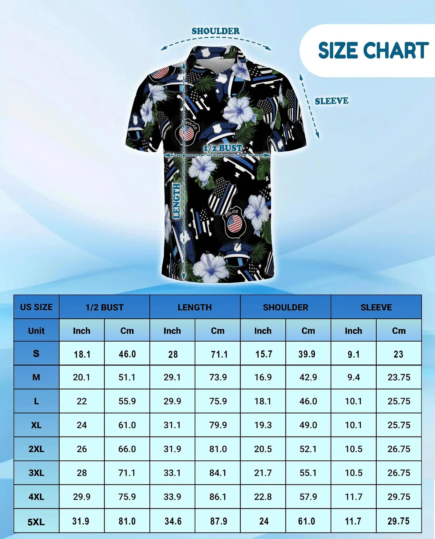 Police Thin Blue Line Polo Shirt - Tropical Floral Design | Azhawaiian