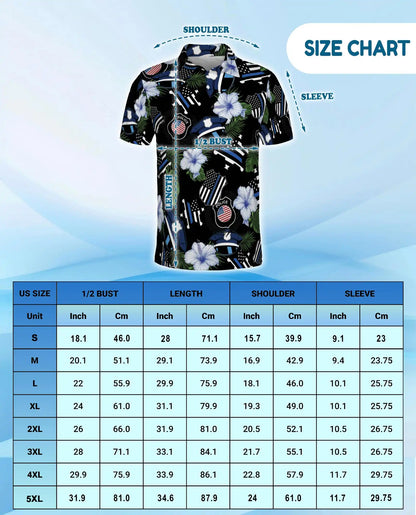 Police Thin Blue Line Polo Shirt - Tropical Floral Design | Azhawaiian
