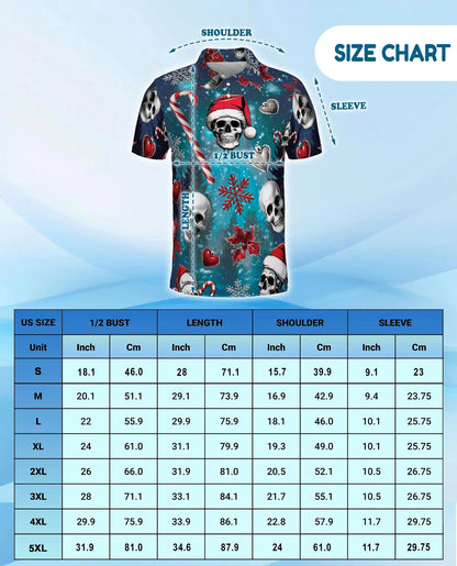 Christmas Skull 3D Polo Shirt for Men, Gothic Holiday Horror Style | Azhawaiian