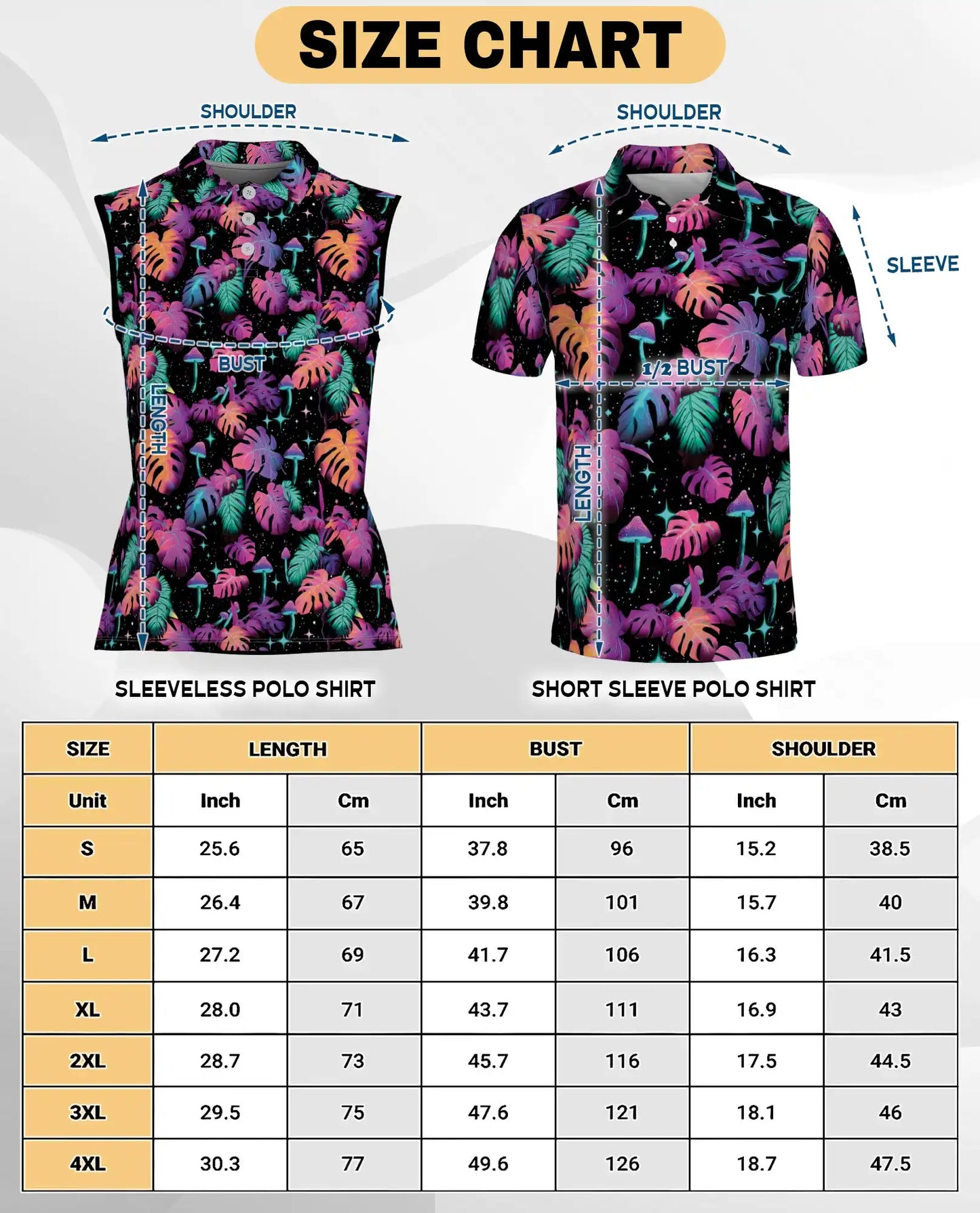 Neon Mushroom Leaves Sleeveless Polo Shirt for Women, Colorful Nature Style | Azhawaiian