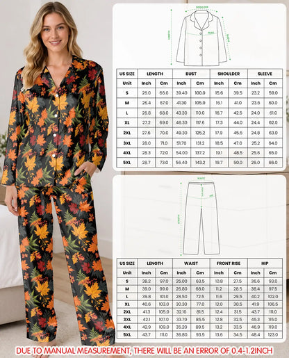 Autumn Leaf Pajama Set for Women, Cozy Fall Thanksgiving Sleepwear
