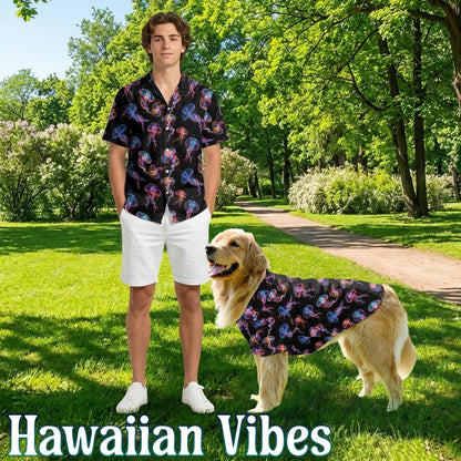 Neon Jellyfish Matching Dog Owner Hawaiian Shirts, Funny Pet Aloha Shirt for Beach Vacation - Azhawaiian