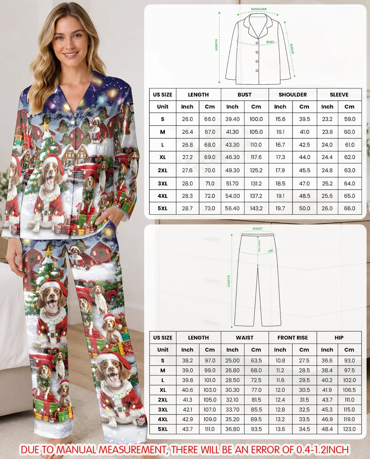 Christmas Santa Dog Pajama Set for Women – Snowy Red Truck Print