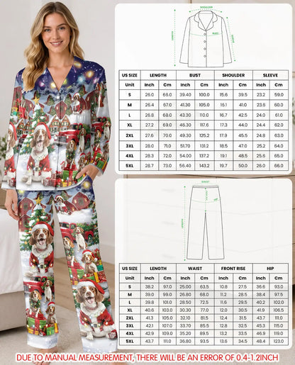 Christmas Santa Dog Pajama Set for Women – Snowy Red Truck Print