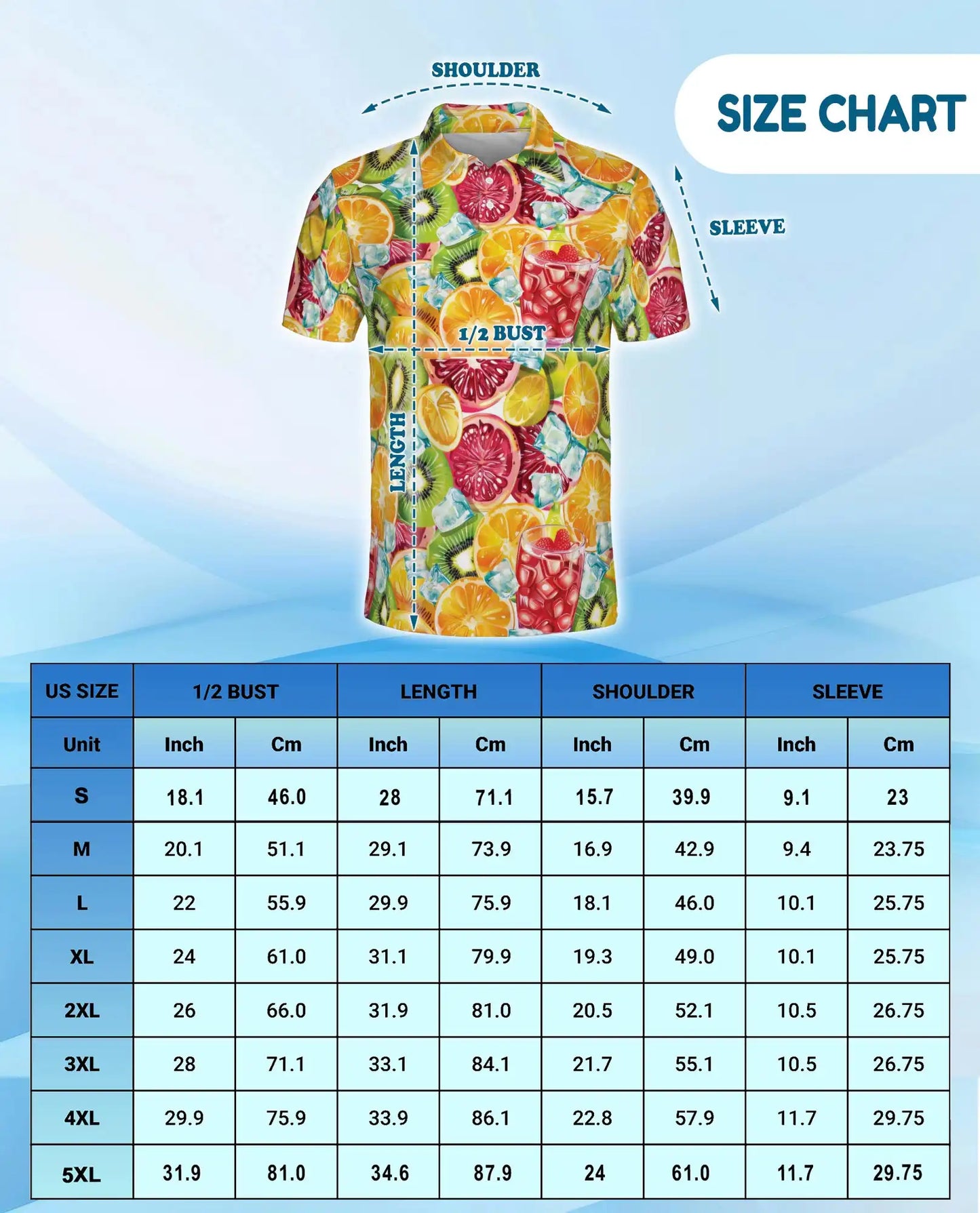 Tropical Citrus Fruit Cocktail Polo Shirt for Men-Orange Kiwi Shirt | Azhawaiian