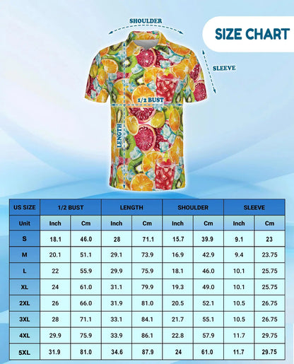 Tropical Citrus Fruit Cocktail Polo Shirt for Men-Orange Kiwi Shirt | Azhawaiian