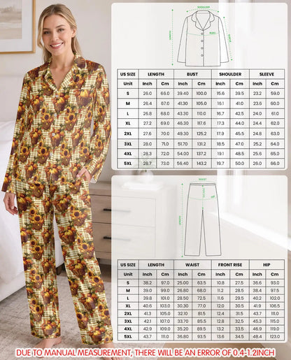 Fall Sunflower & Pumpkin Pajama Set for Women – Rustic Plaid Print