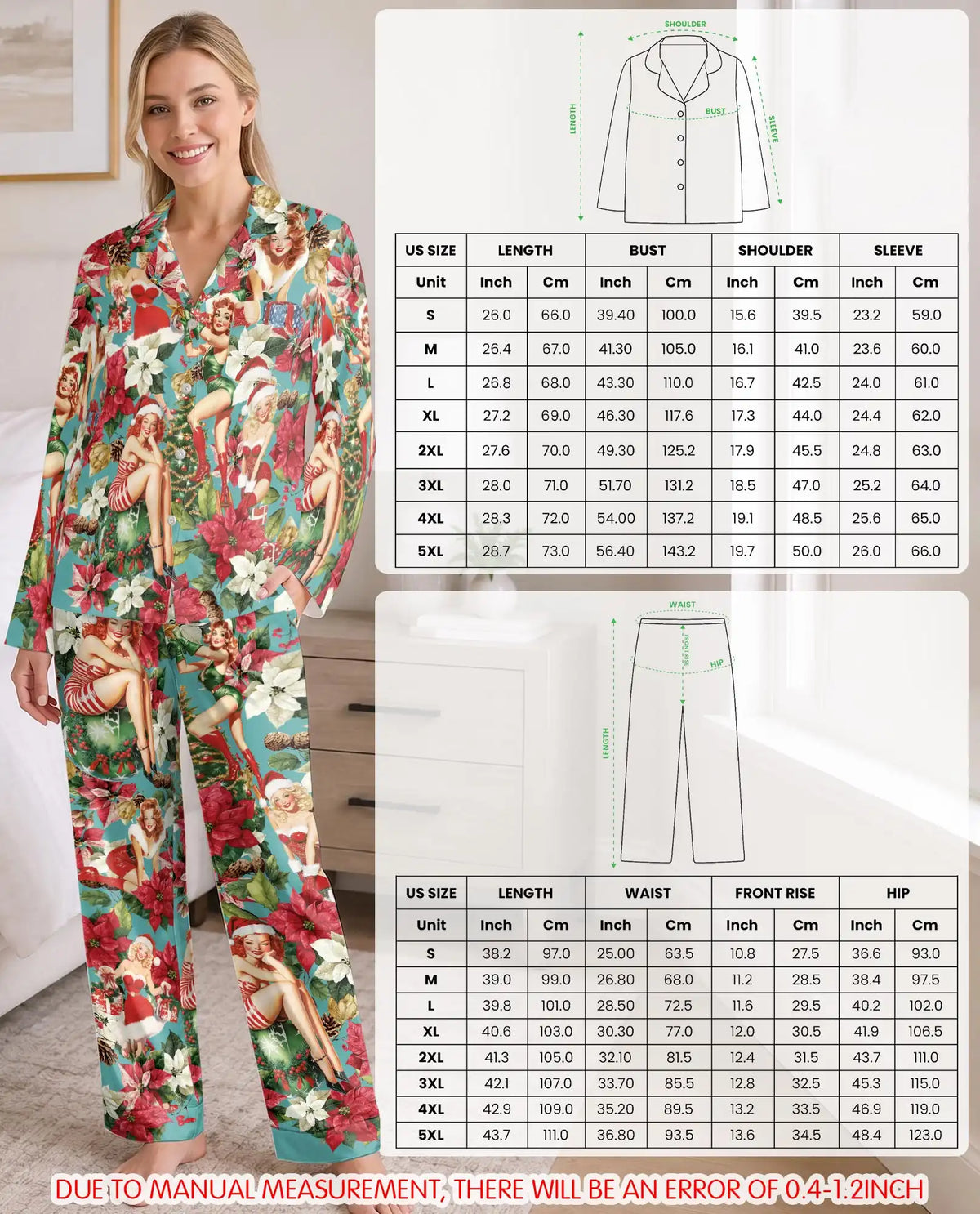 Retro Christmas Pin-Up Pajama Set for Women – Vintage Holiday Print