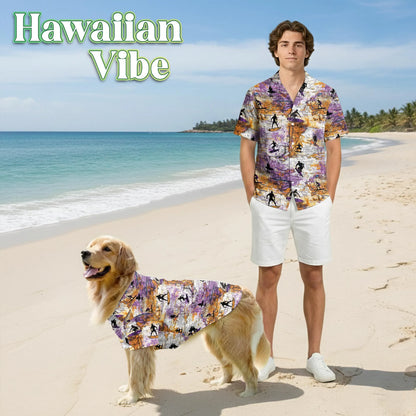 Surfing Summer Print Matching Dog Owner Hawaiian Shirts, Funny Pet Aloha Shirt for Beach Vacation - Azhawaiian