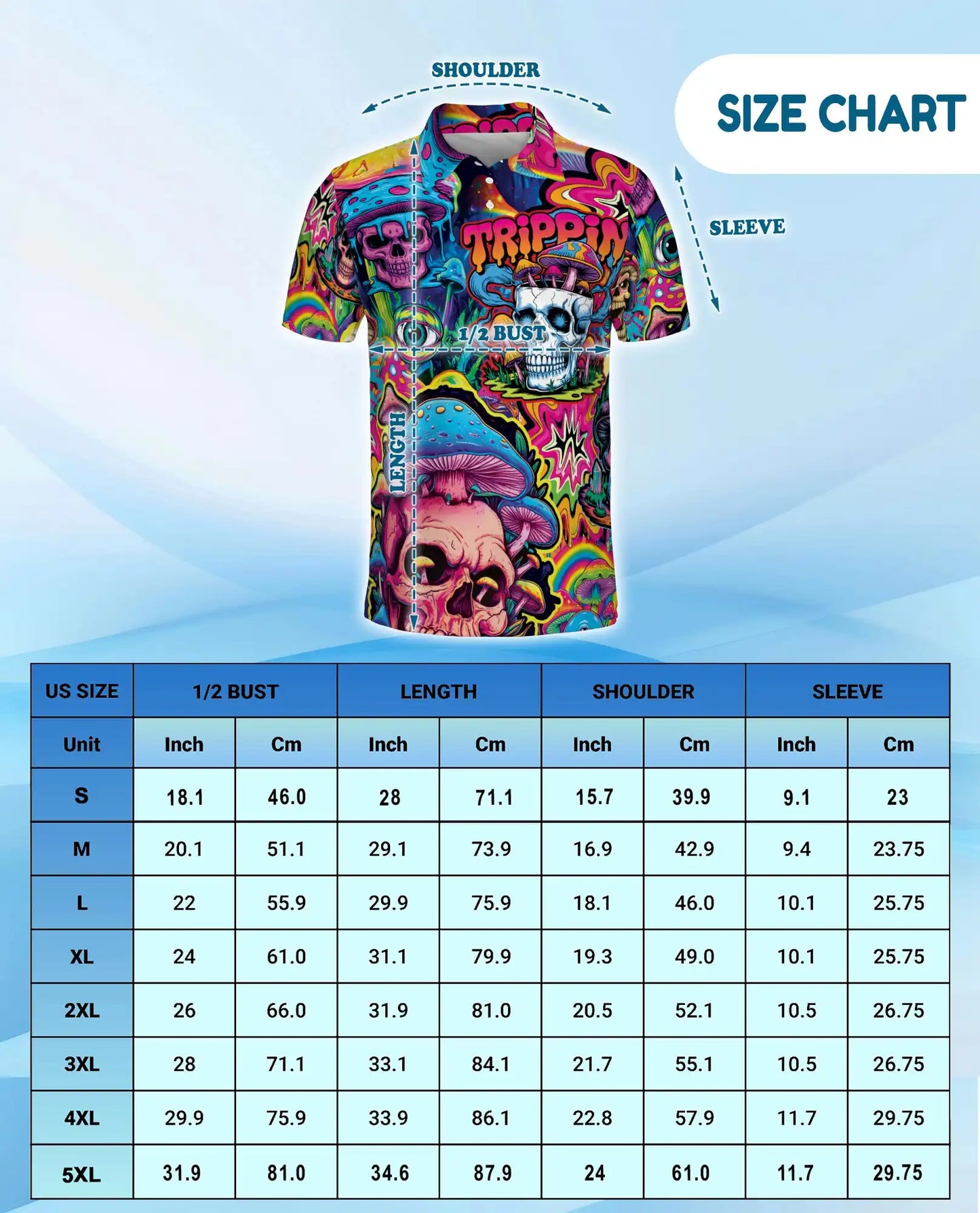 Trippy Psychedelic Skull Polo Shirt for Men, Colorful Mushroom Art | Azhawaiian