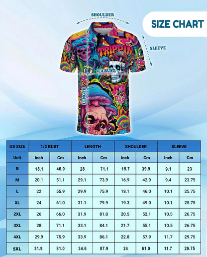 Trippy Psychedelic Skull Polo Shirt for Men, Colorful Mushroom Art | Azhawaiian