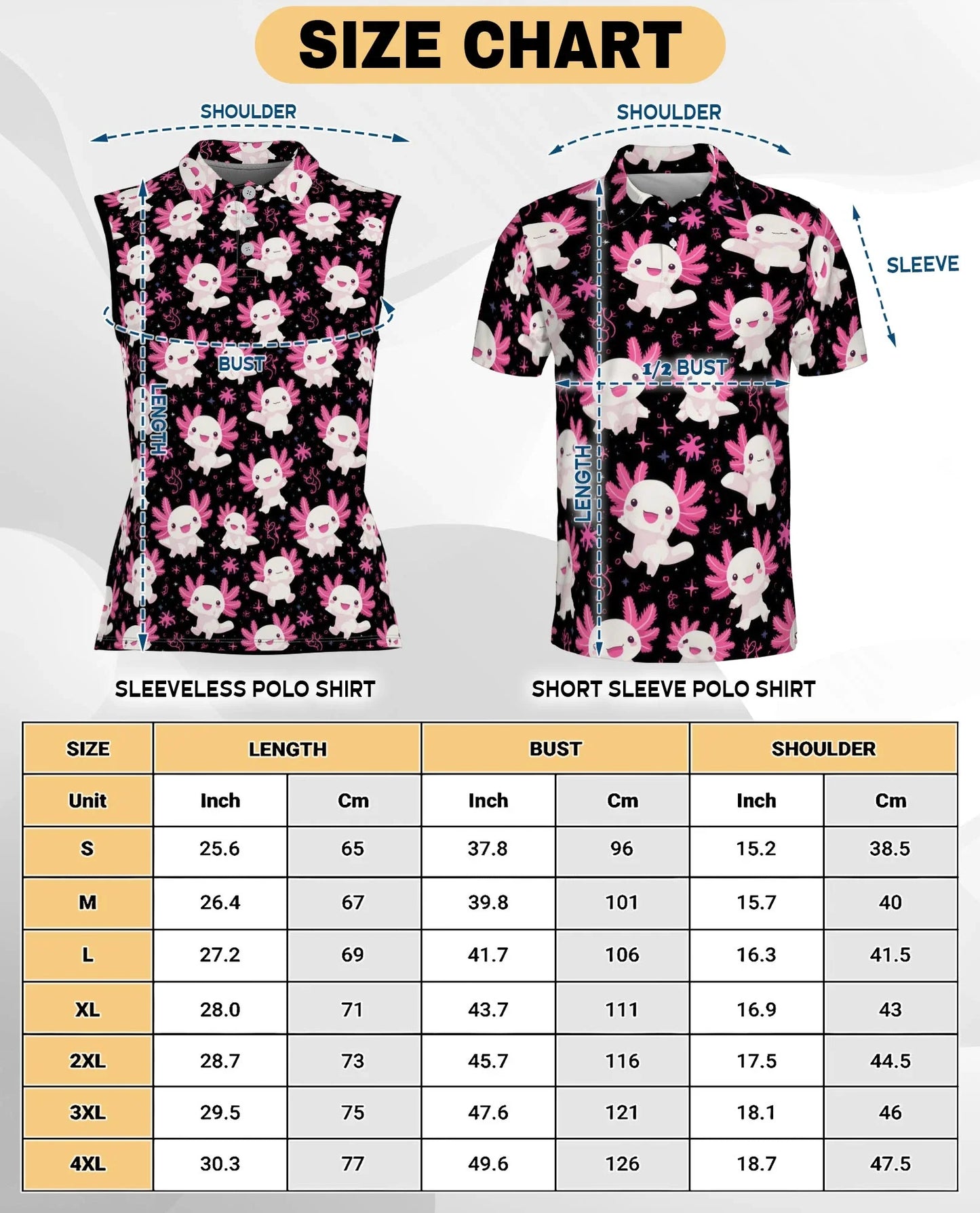 Axolotl Pattern Sleeveless Polo Shirt for Women, Cute Aquatic Animal Style | Azhawaiian