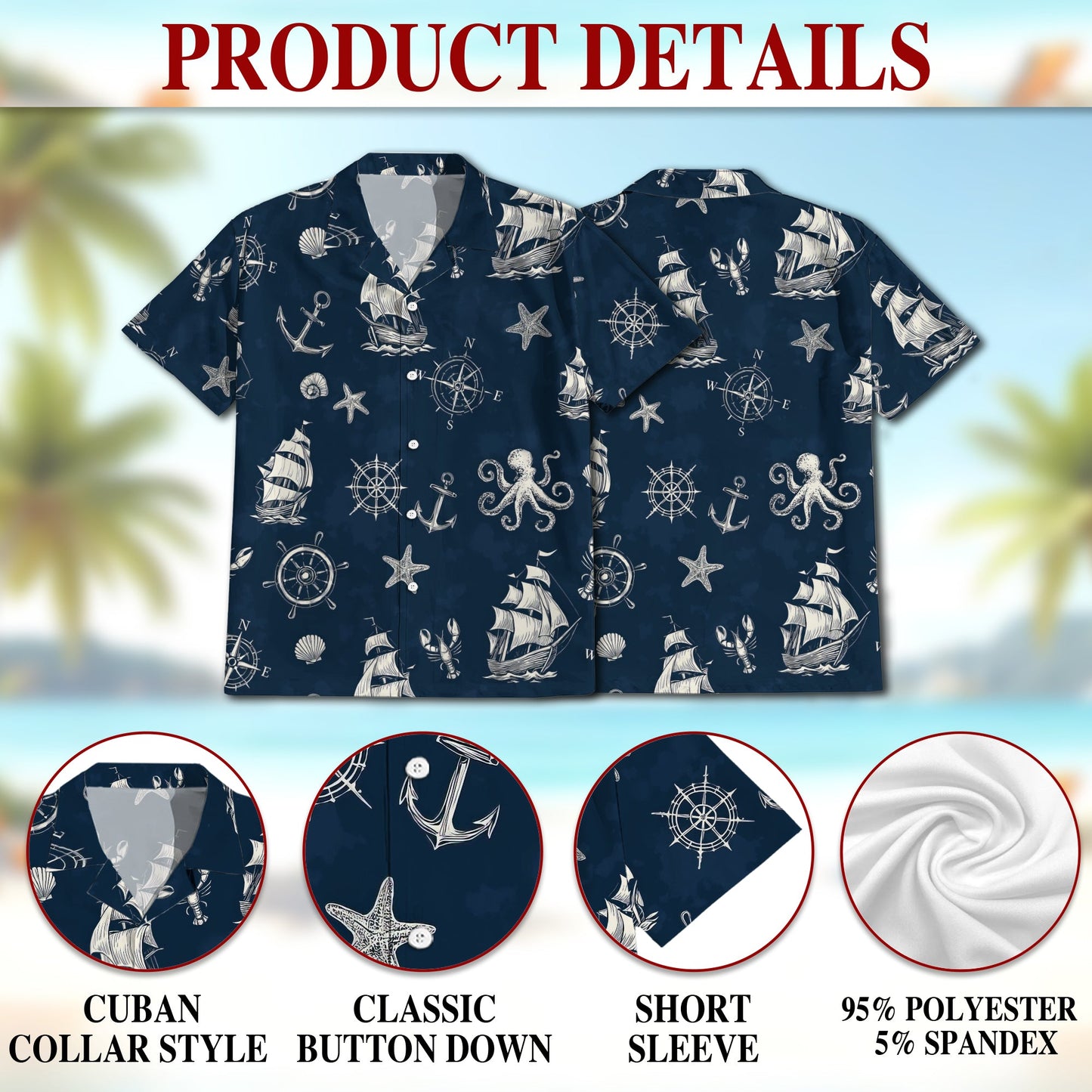 Tropical Anchor Hawaiian Shirt for Men, Button Down Aloha Shirt - Azhawaiian