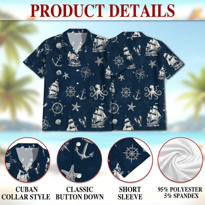 Tropical Anchor Hawaiian Shirt for Men, Button Down Aloha Shirt - Azhawaiian