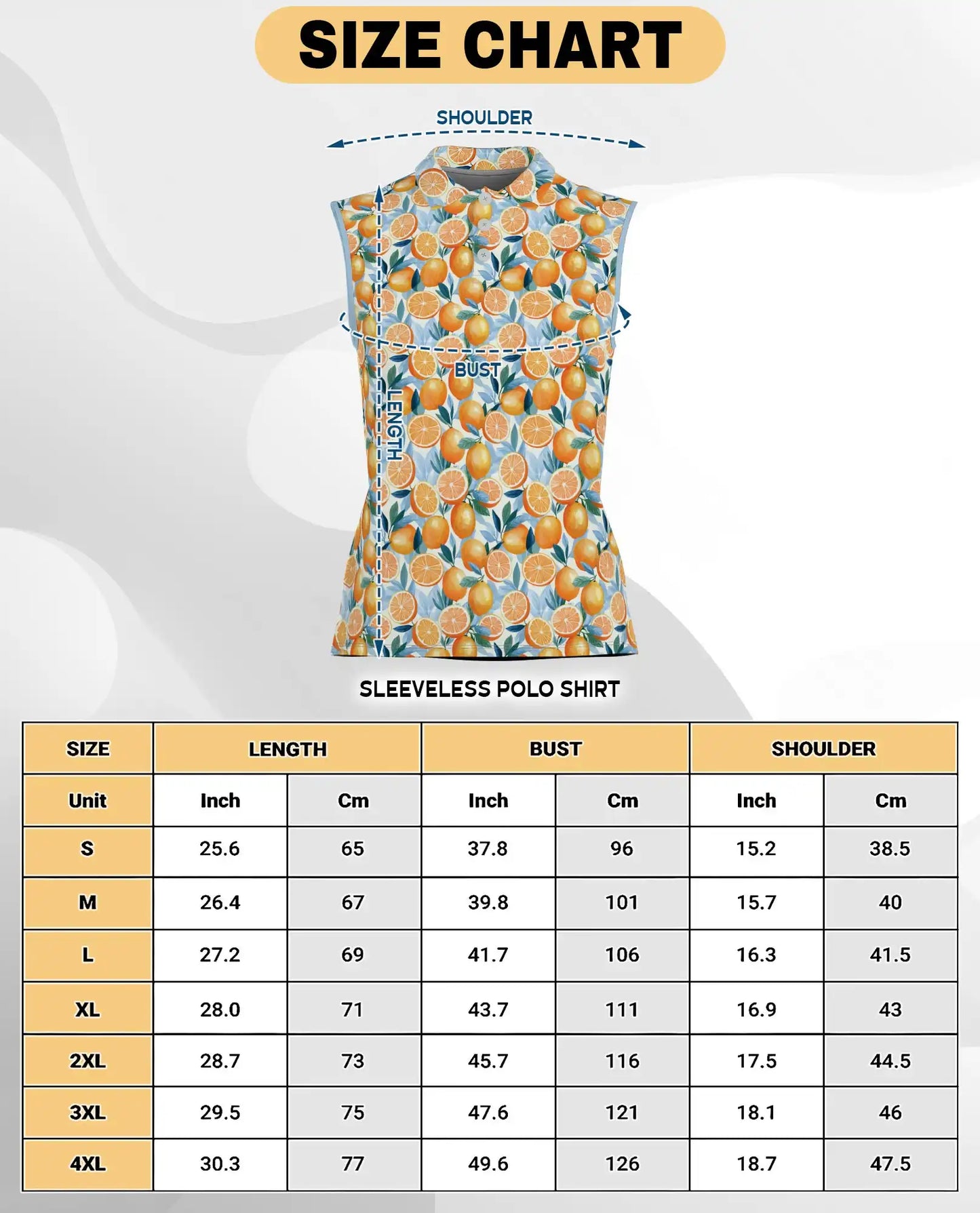 Orange Pattern Sleeveless Polo Shirt for Women