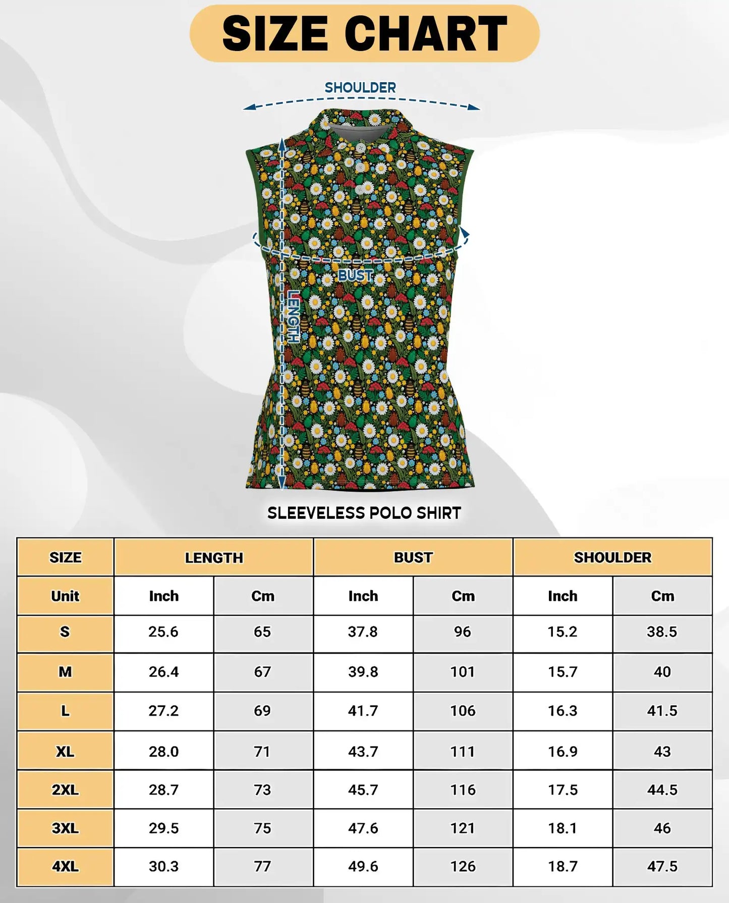 Daisy And Honey Bee Print Sleeveless Polo Shirt for Women | Azhawaiian