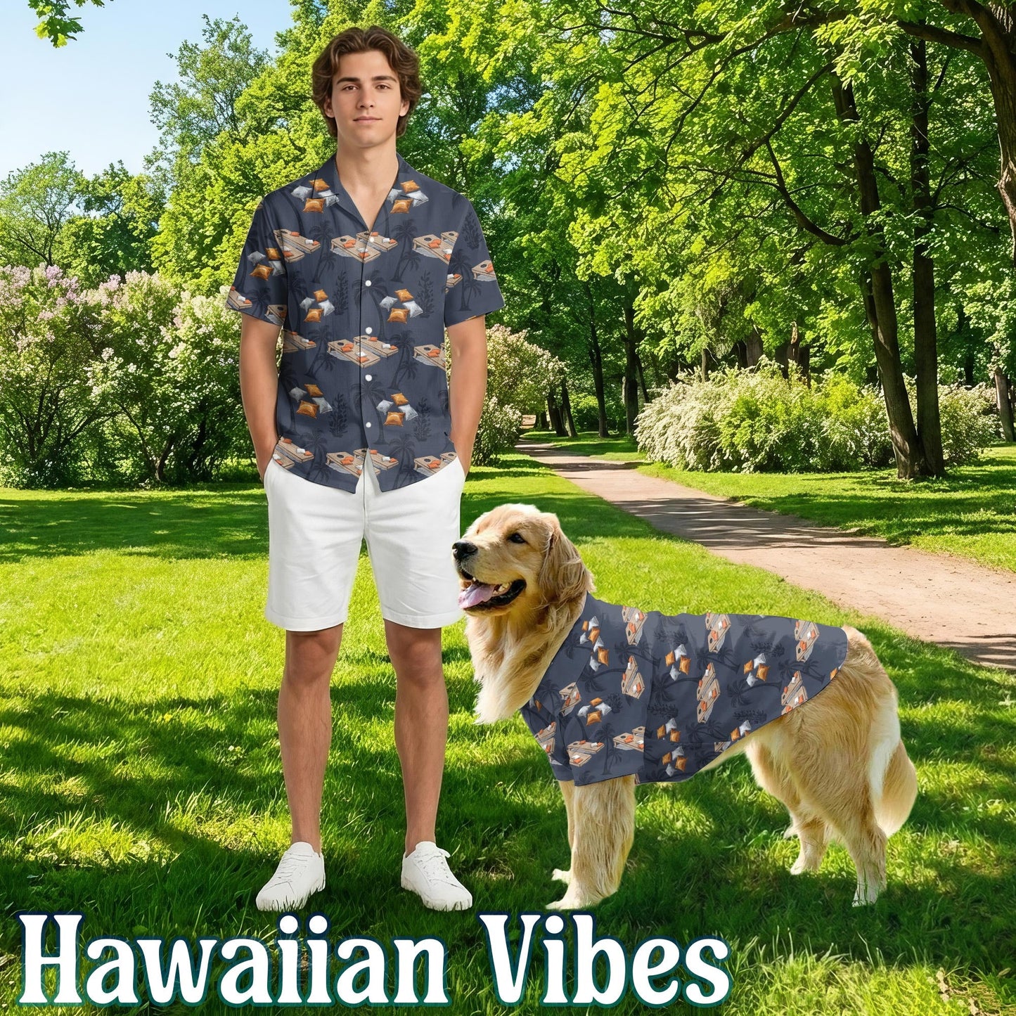 Cornhole Matching Dog Owner Hawaiian Shirts, Funny Pet Aloha Shirt for Beach Vacation - Azhawaiian