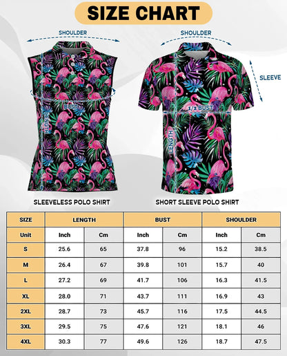 Flamingo Leaf Summer Sleeveless Polo Shirt for Women, Tropical Beach Style | Azhawaiian