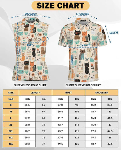 Cat Abstract Trees and Flowers Sleeveless Polo Shirt for Women | Azhawaiian