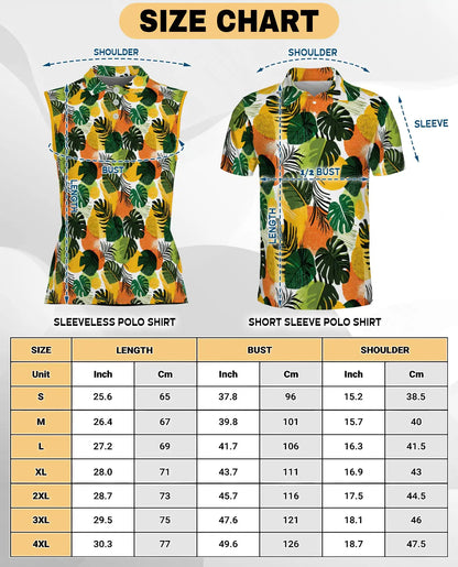 Monstera Leaf Print Sleeveless Polo Shirt for Women, Tropical Botanical Style | Azhawaiian