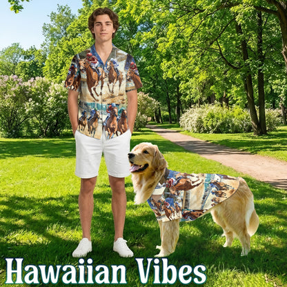 Horse Racing Matching Dog Owner Hawaiian Shirts, Funny Pet Aloha Shirt for Beach Vacation - Azhawaiian