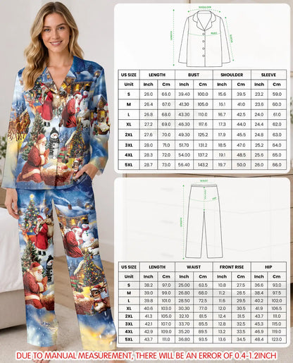 Christmas Nativity Pajama Set for Women, Santa Holiday Sleepwear with Winter Design