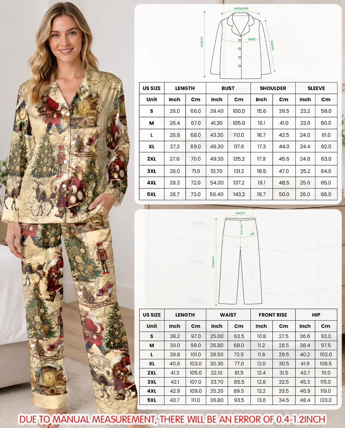 Steampunk Santa Christmas Pajama Set for Women – Vintage Clockwork Print