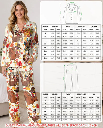 Funny Thanksgiving Turkey Pajama Set for Women – Beer & Fall Print