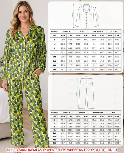 Woodland Tree Camo Pajama Set for Women – Green & Yellow Forest Print