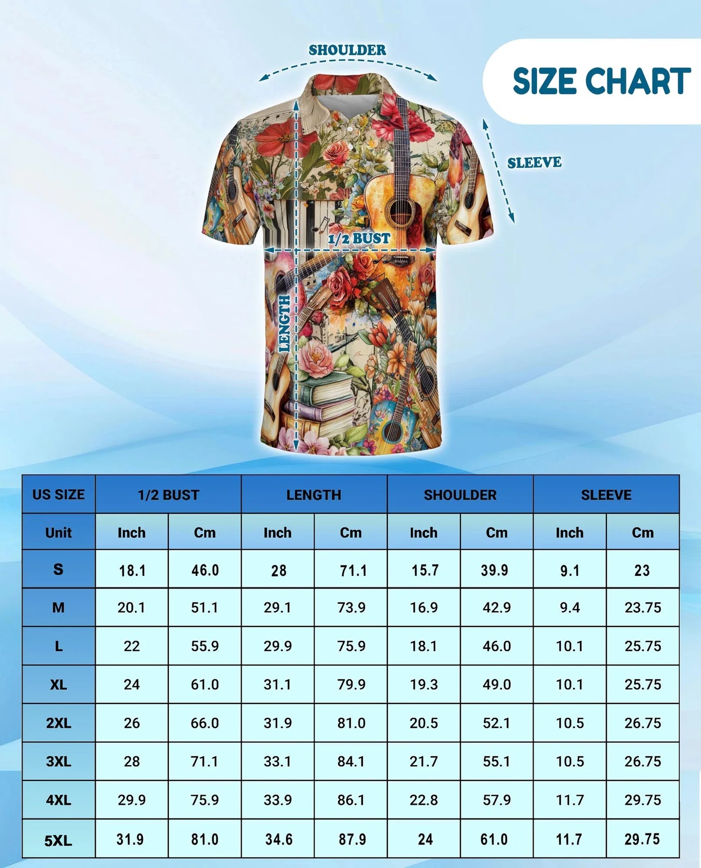Vintage Flower Ukulele Polo Shirt for Men, Tropical Music Style | Azhawaiian