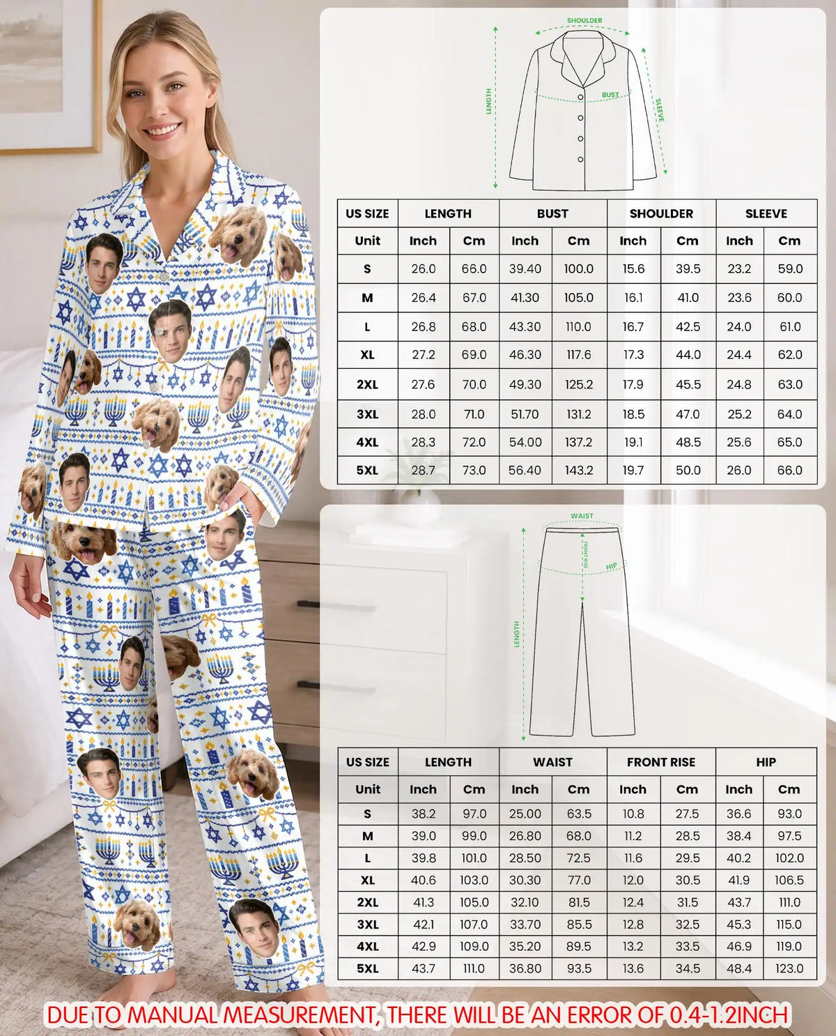 Personalized Hanukkah Face Pajama Set for Women – Custom Pet & Family Photo Print