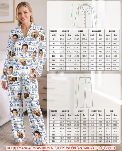 Personalized Hanukkah Face Pajama Set for Women – Custom Pet & Family Photo Print