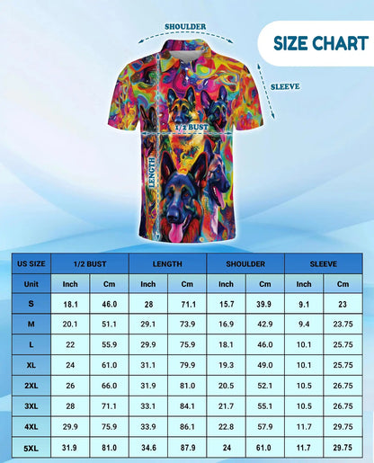 Psychedelic German Shepherd 3D Polo Shirt for Men, Colorful Dog Lover Art Style | Azhawaiian