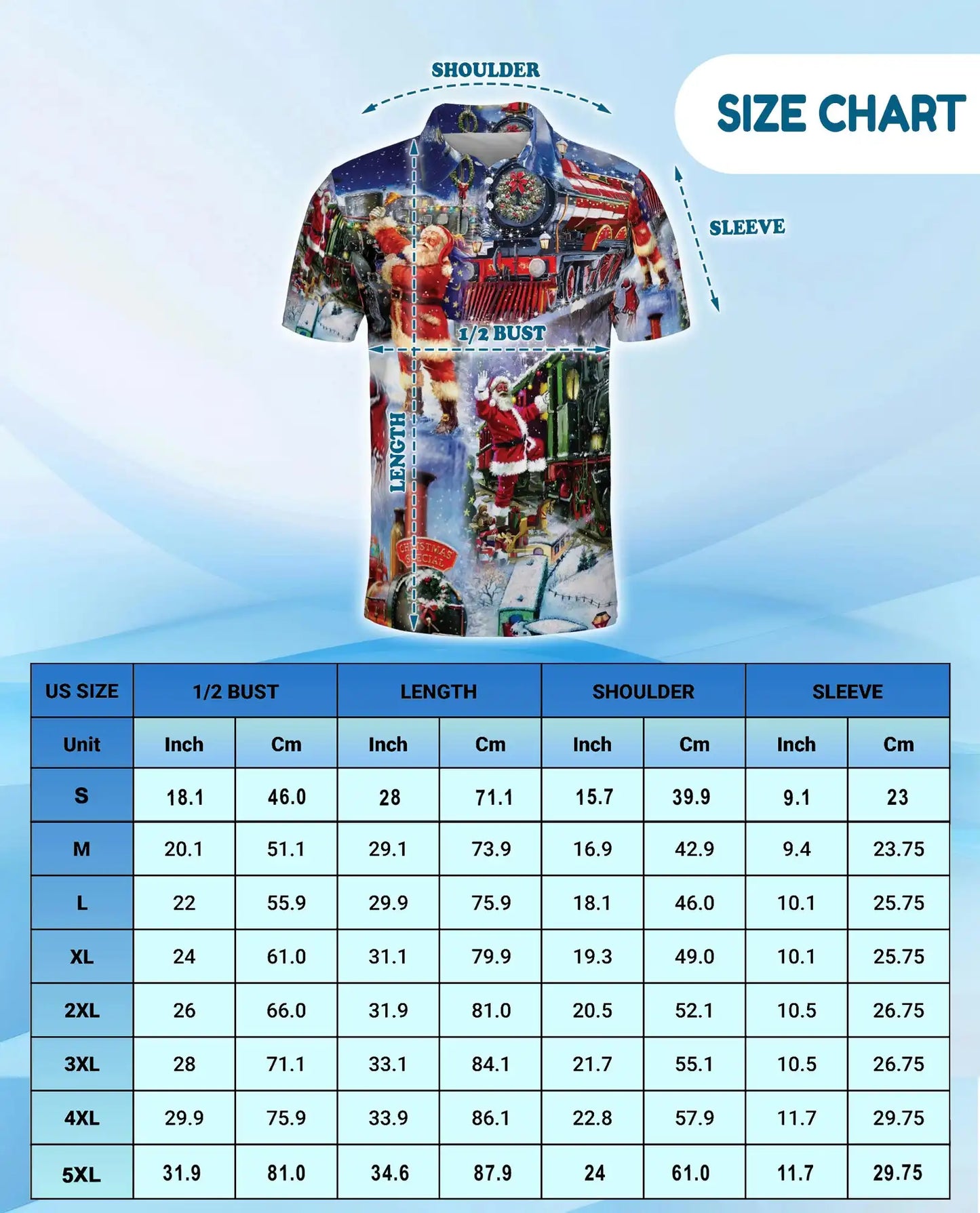 Santa Christmas Train 3D Polo Shirt for Men, Vintage Holiday Railway Style | Azhawaiian