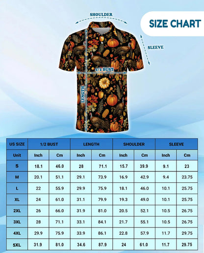 Autumn Turkey Harvest 3D Polo Shirt for Men, Rustic Thanksgiving Farm Style | Azhawaiian