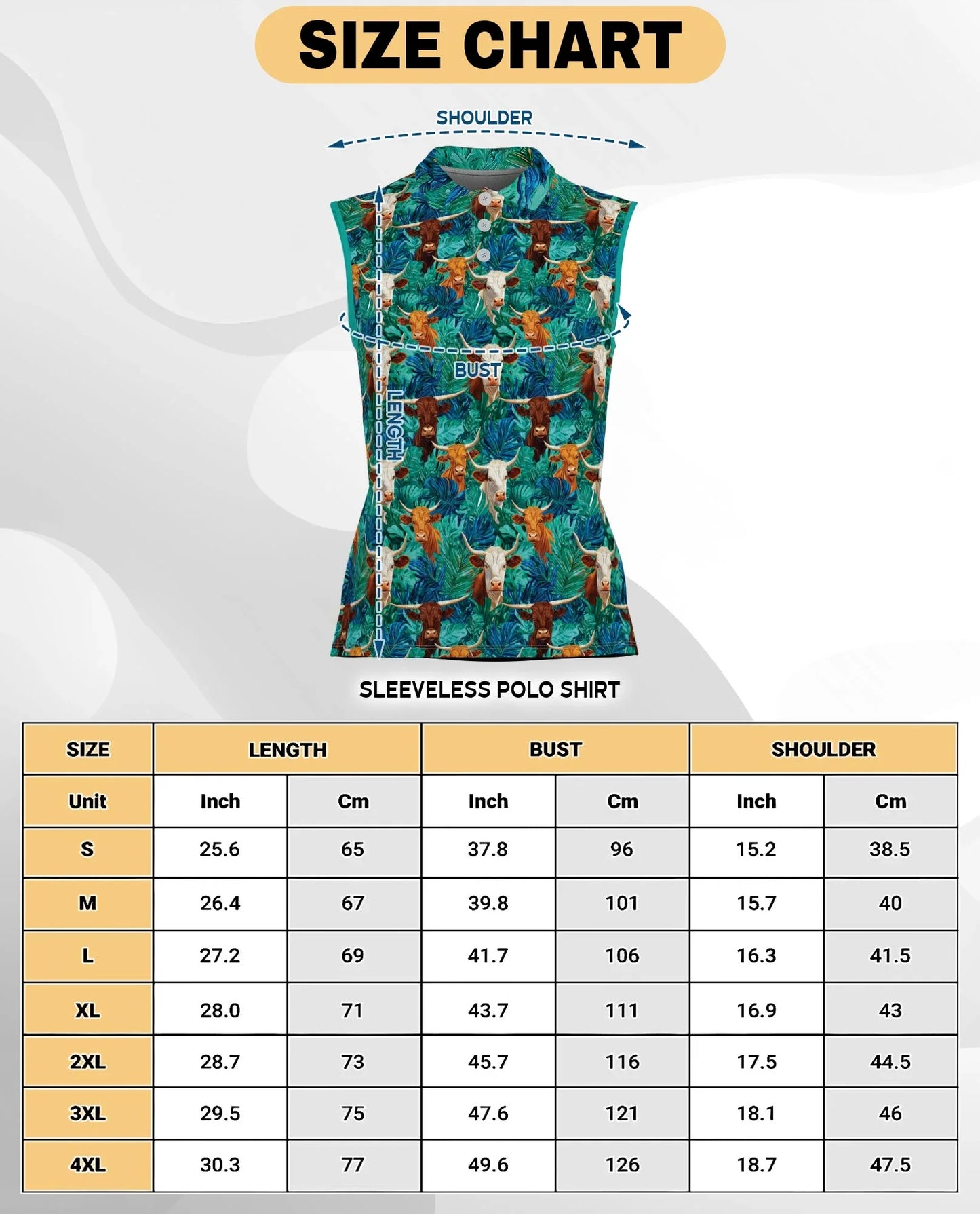 Cow and Tropical Leaves Pattern Sleeveless Polo Shirt for Women | Azhawaiian
