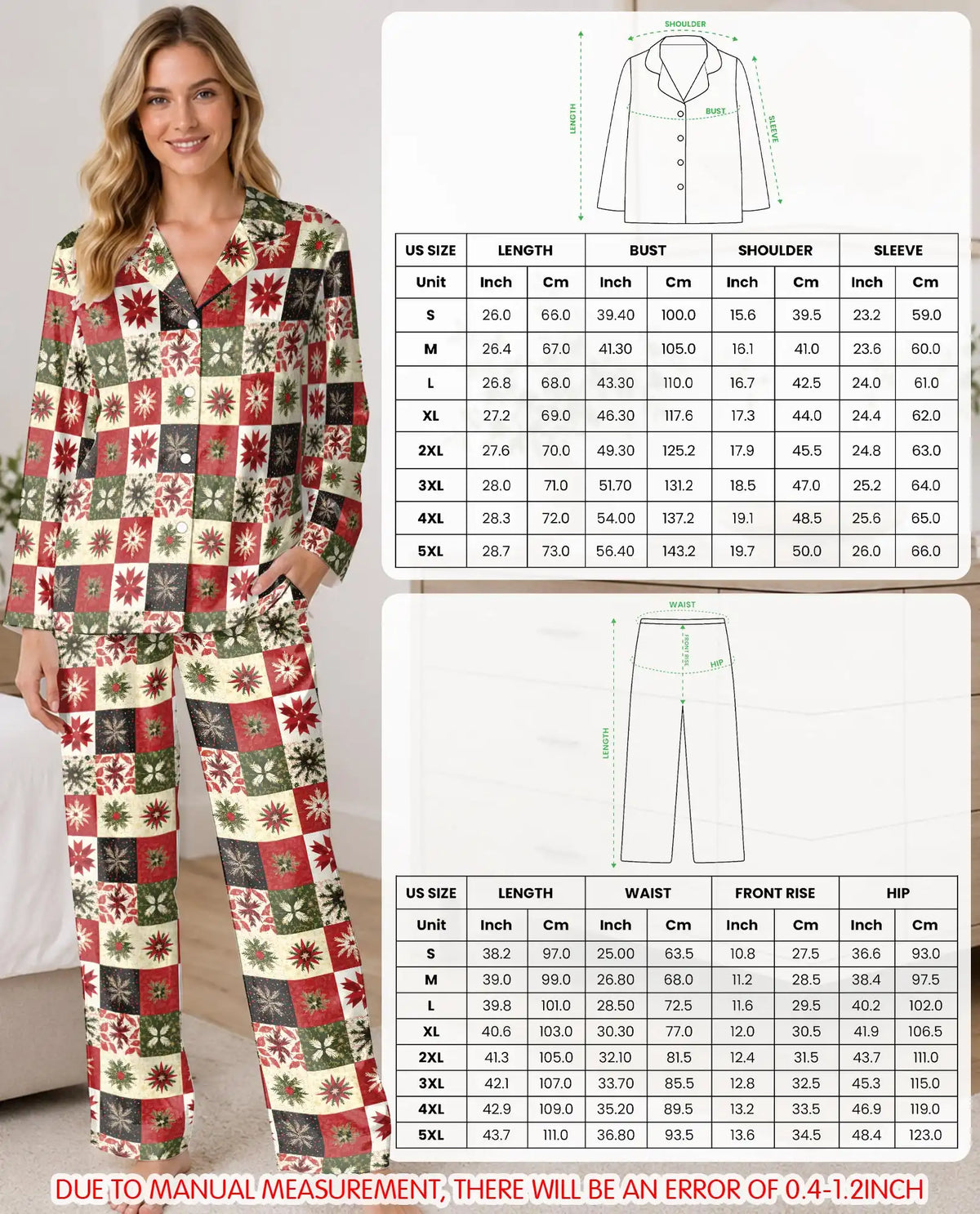 Christmas Patchwork Pajama Set for Women – Vintage Quilt Print